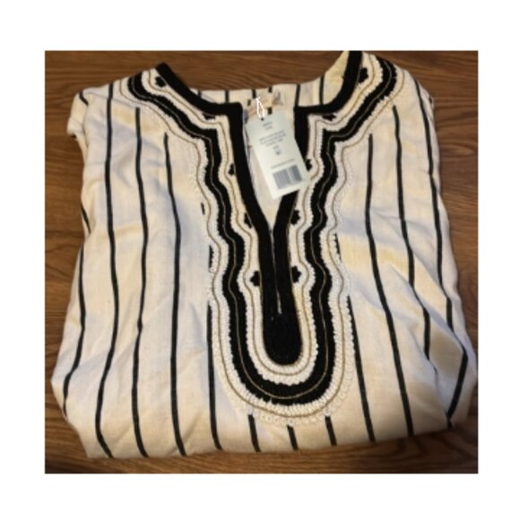 TORY BURCH ‘Filipa’ Black & White Striped Kaftan Linen Tunic size12 🆕⌚📦🏃💨🚚 - Picture 14 of 16